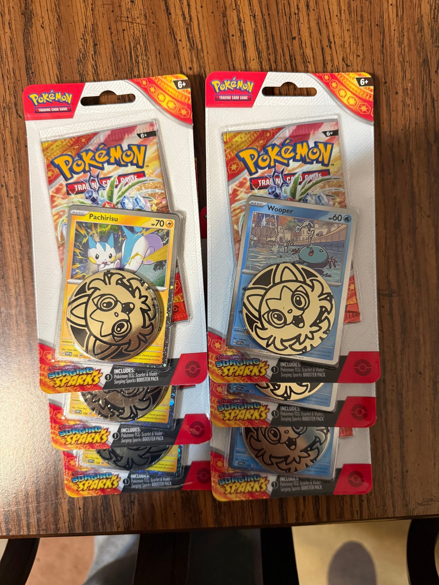 Pokémon Surging Sparks Single-Pack Blister — 6-Pack Lot (3 Pachirisu + 3 Wooper) Sealed