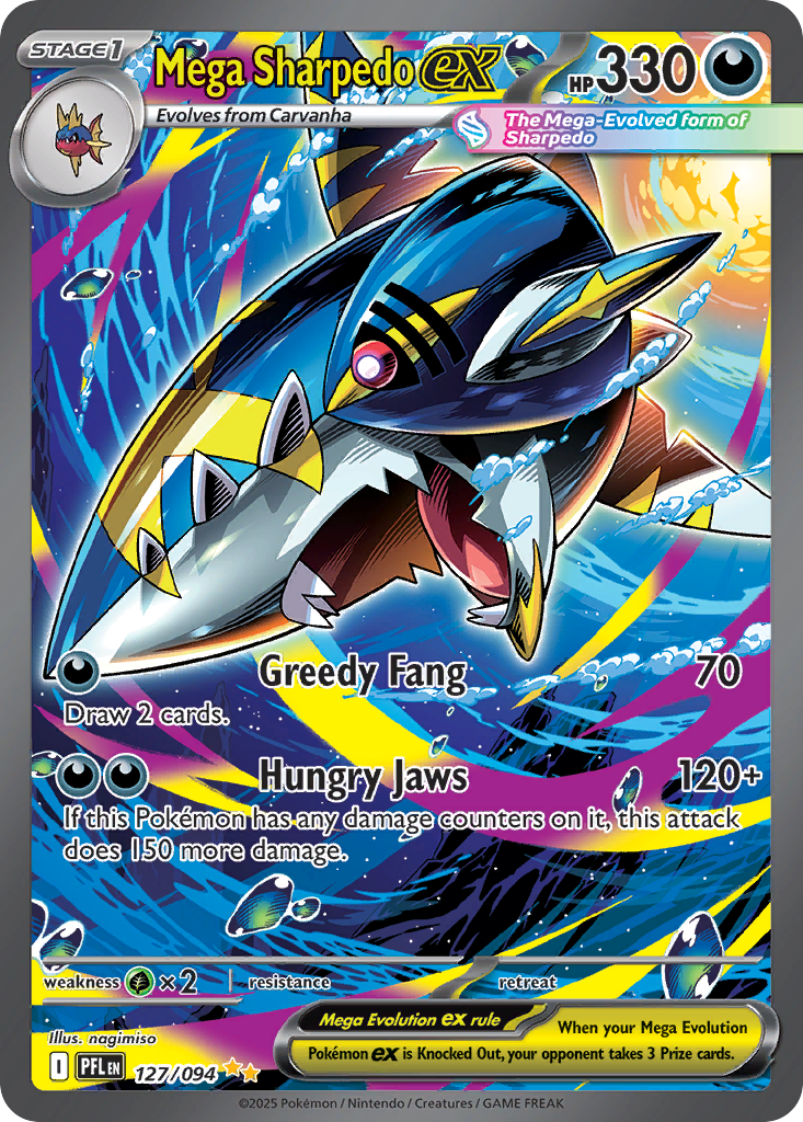 Mega Sharpedo ex 127/094 — Phantasmal Flames — Illustration Rare