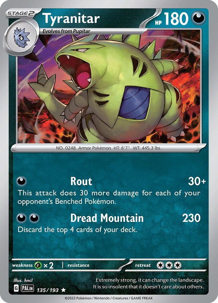 Tyranitar 135 — Paldea Evolved — Cosmos Holo