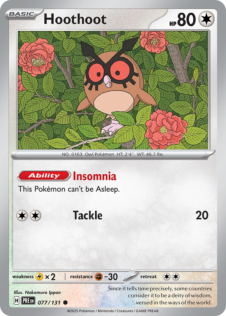 Hoothoot 077 — Prismatic Evolutions — Reverse Holo